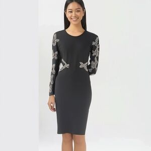 Black body con cutout dress with beaded embroidery